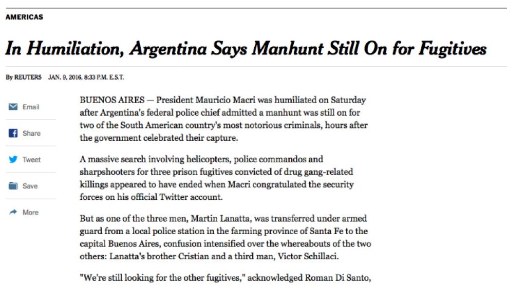 Los medios del mundo dieron cuenta del "papelón" y la "humillación". El New York Times fue uno de los casos.