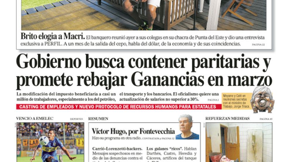 Tapa de Diario Perfil del 17 de enero de 2016.