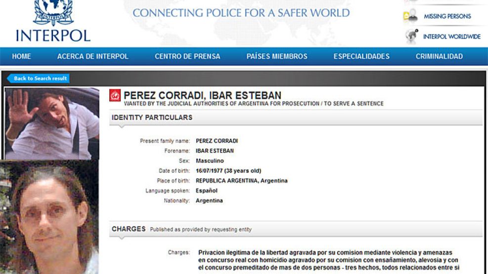 Pérez Corradi tiene dos pedidos de captura internacionales, uno de Argentina y uno de Estados Unidos.
