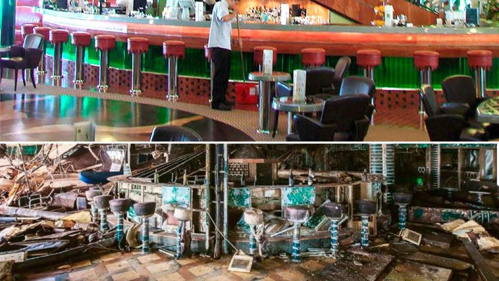 El Costa Concordia, hundido el 13 de enero de 2012, antes y después.