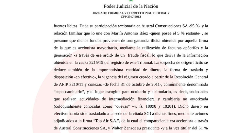 El fallo emitido por el juez Sebastián Casanello.
