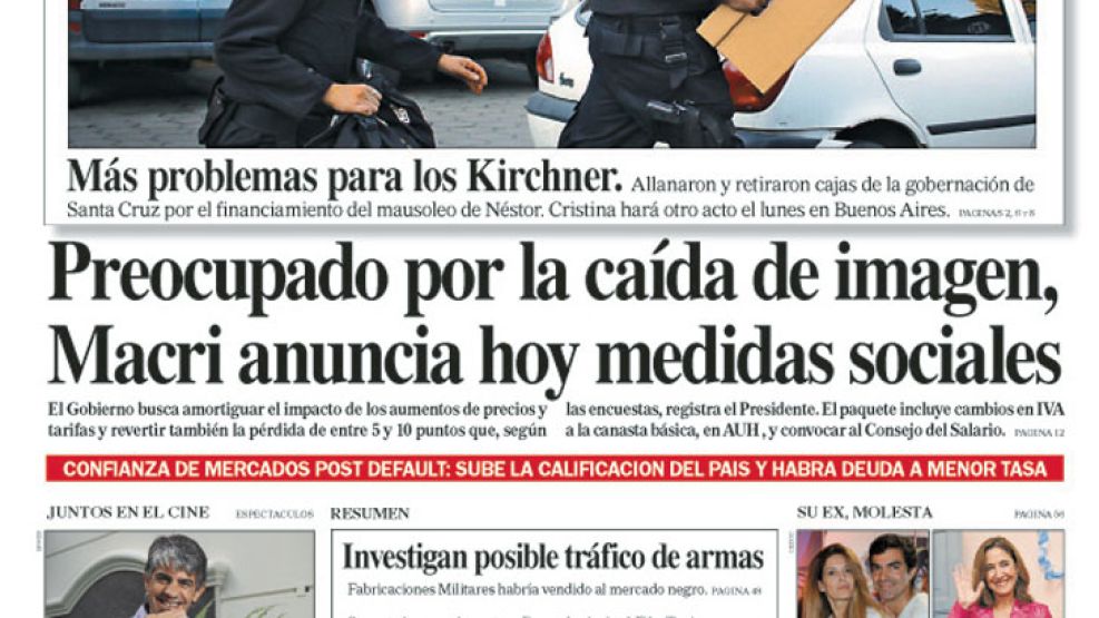 Tapa de la edición impresa del diario Perfil del 16 de Abril de 2016