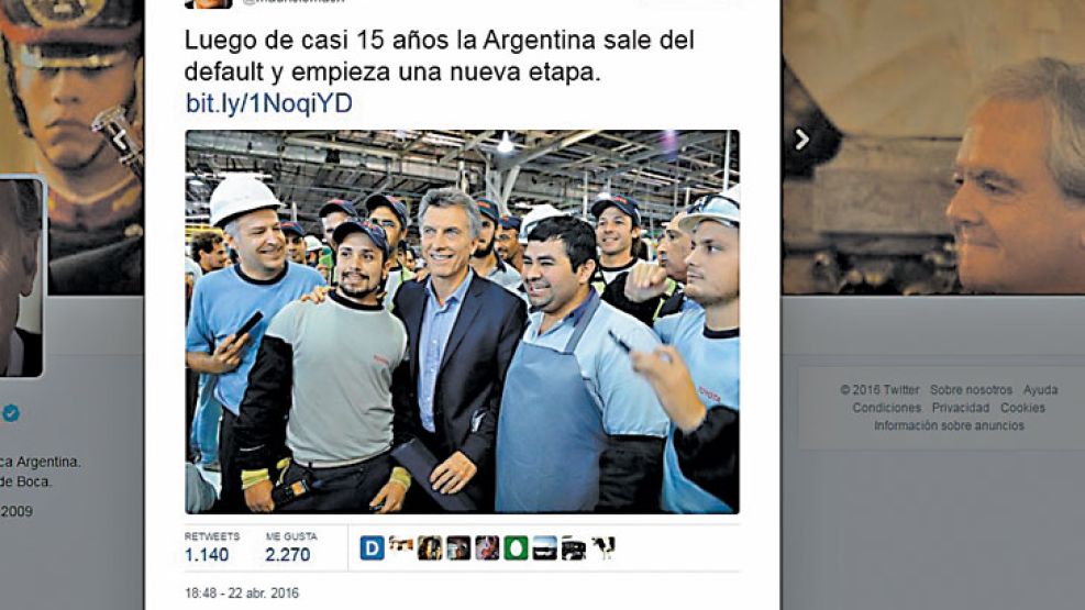 Tuit. Macri festejó en las redes sociales el cierre del litigio. Dijo que se acaba el “aislamiento” y que llegarán más obras.