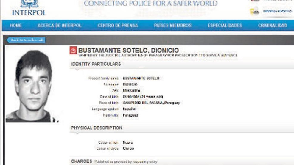Circular roja. Dionicio Sotelo figuraba en la página de Interpol. 