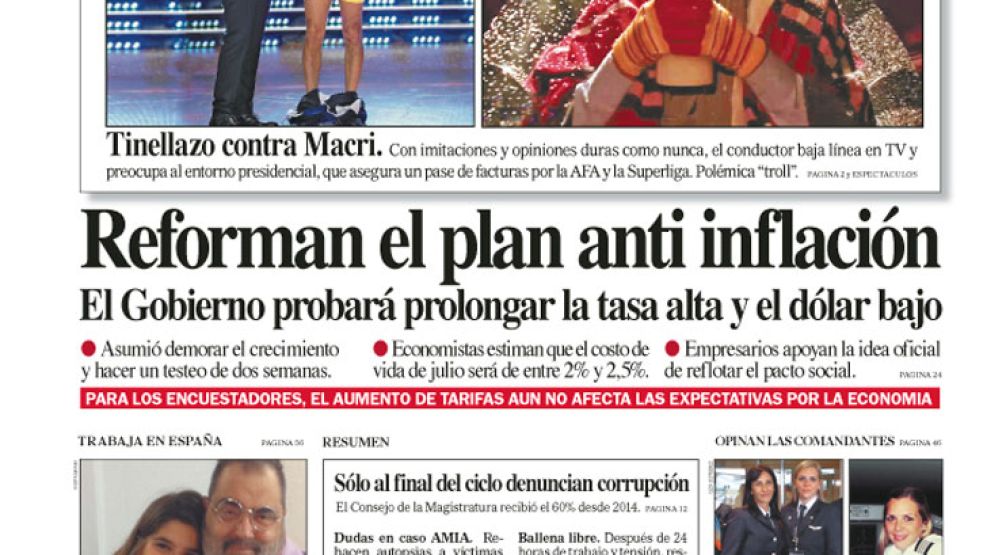 Tapa de la edición impresa del diario Perfil del 17 de Julio de 2016