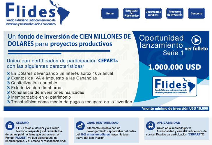 Web del fideicomiso FLIDES que usó el Estado como argumento para su baja de la co-querella.