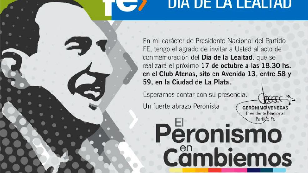 El Peronismo de Cambiemos convocó a su propio acto del Día de la Lealtad