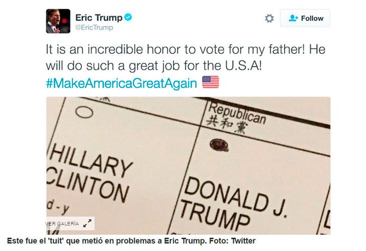 Tuit de Eric Trump