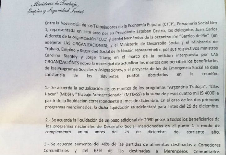 El acuerdo incluye un refuerzo de 30 mil millones de pesos destinado a las políticas sociales. 