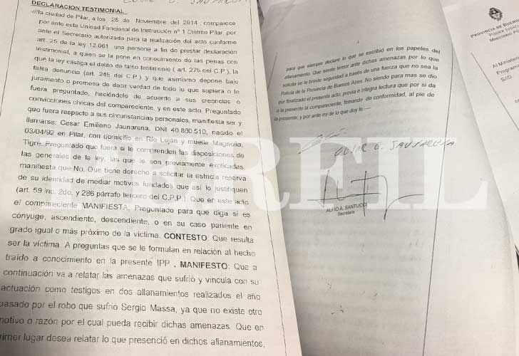 La declaración del testigo César Jaunarena, quien denunció amenazas para que no contara las irregularidades de los allanamientos.