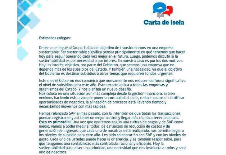 Carta de despedida de Isela Costantini