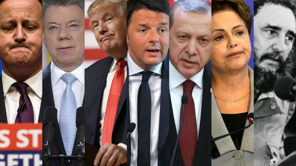 Cameron, Santos, Trump, Renzi, Erdogan, Rousseff y Castro, los protagonistas.