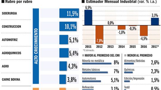 Por el impulso a la obra pública y un repunte suave del consumo, la recuperación será fuerte en siderurgia, campo y construcción, pero débil o nula en textiles y petroquímica.