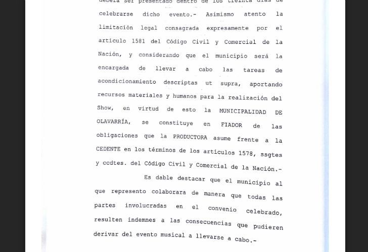 Contrato de la productora del Indio con Olavarria.