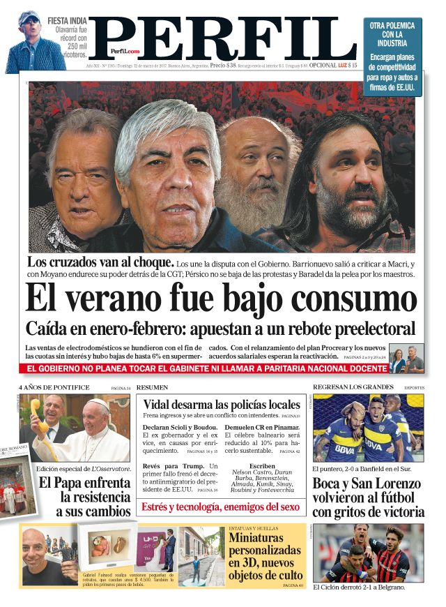 Portada del diario PERFIL de este domingo 12 de marzo.