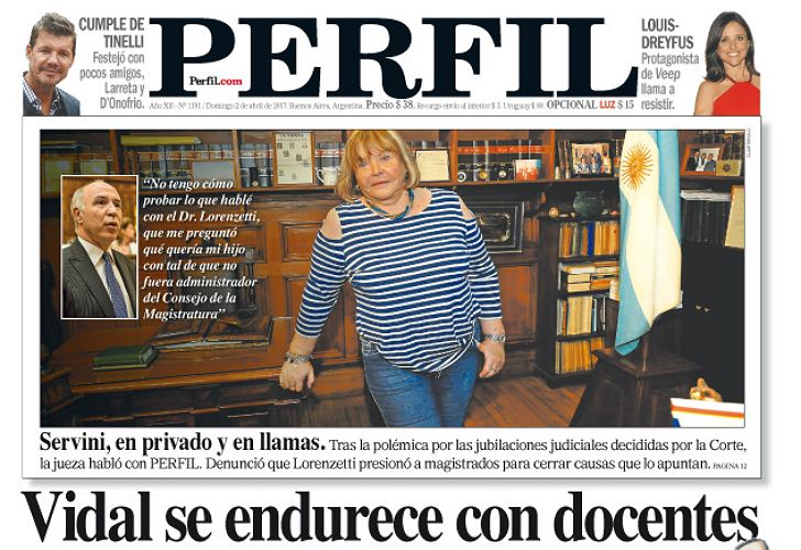 Detalle de la portada del diario Perfil del 2 de abril.