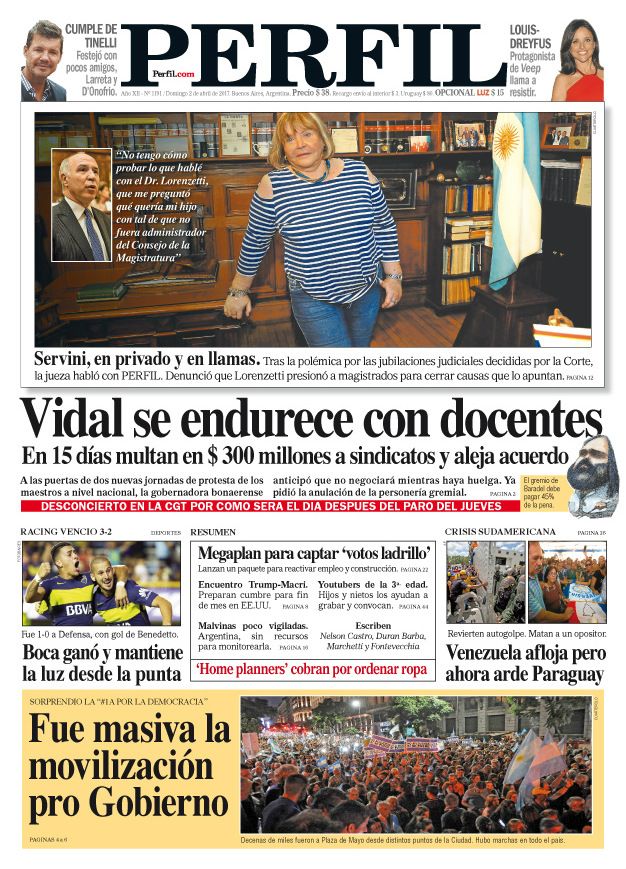 Portada del diario Perfil del 2 de abril.