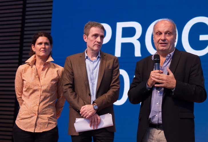 Gabriela Ricardes, Secretaria de Contenidos Públicos, Hernán Lombardi, ministro del Sistema Federal de Medios y Contenidos Públicos y Gustavo Mozzi, director del CCK.