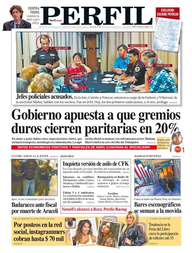 Portada del domingo 30 de abril del Diario PERFIL.