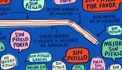 Avisos. En España, contra el pitillo –así llaman a las pajitas. Afiche de Australia y otro de Londres.