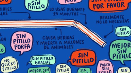 Avisos. En España, contra el pitillo –así llaman a las pajitas. Afiche de Australia y otro de Londres.