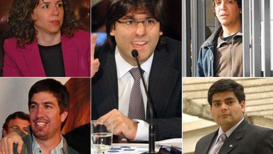 Valeria Loira, la esposa de Bossio, el camporista "Juani" Ustarroz, el titular de la Anses Diego Bossio, Pablo D'Elía (hijo del piquetero) y el ex recaudador K Sebastián Gramajo, todos integrantes de la Anses.