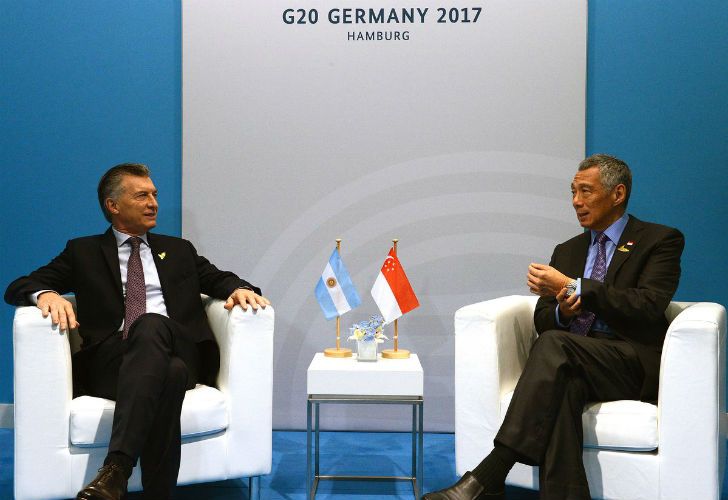 El presidente Mauricio Macri se reunió con el primer ministro de Singapur, Lee Hsien Loong, en Hamburgo.