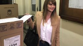 Amalia Granata en pleno acto electoral