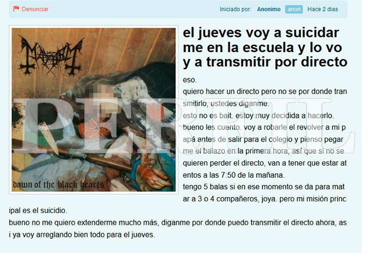  Los mensajes que la joven dejó en una red social anunciando su suicidio.