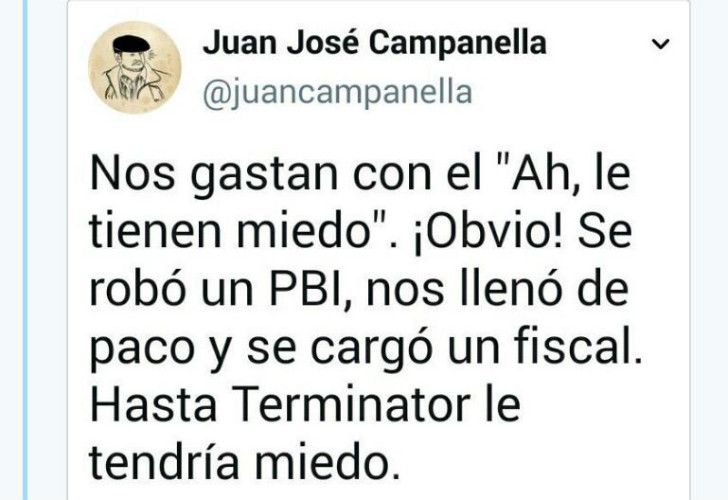 El tuit que Campanella tuvo que borrar contra Cristina.