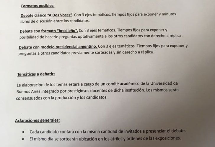 Hay tres fechas tentativas de acuerdo a la propuesta que enviaron desde TN y a la que accedió Perfil.