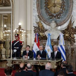 President Mauricio Macri welcomed FIFA President Gianni Infantino, Paraguay's President Horacio Cartes, Uruguay's President Tabaré Vázquez and CONMEBOL President Alejandro Domínguez to the Casa Rosada on Wednesday, where Argentina, Paraguay and Uruguay announced they plan to make a three-nation bid to host soccer's centenary World Cup in 2030.