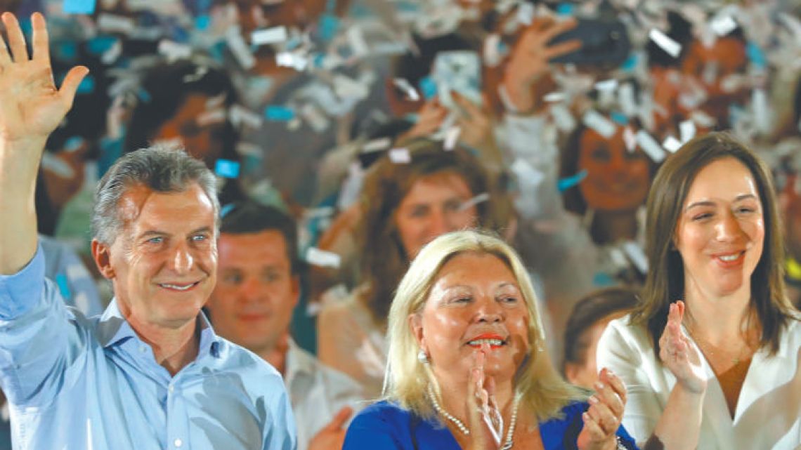 Mauricio Macri, Elisa Carrió and María Eugenia Vidal at a campaign rally in Buenos Aires on Tuesday.