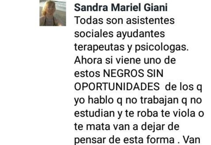 Sandra Mariel Giani escribió los comentarios en Facebook que fueron altamente repudiados.