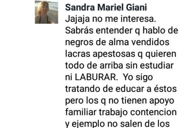 Sandra Mariel Giani escribió los comentarios en Facebook que fueron altamente repudiados.