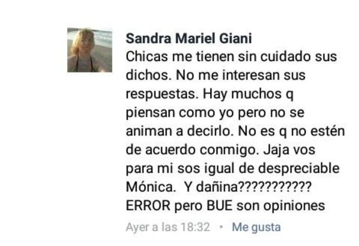 Sandra Mariel Giani escribió los comentarios en Facebook que fueron altamente repudiados.