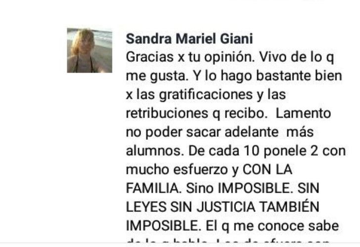 Sandra Mariel Giani escribió los comentarios en Facebook que fueron altamente repudiados.