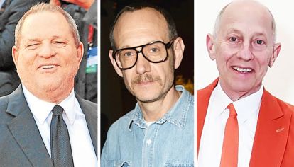 En caída. Al caso de Harvey Weinstein (izq.) se le sumó el del fotógrafo Terry Richardson (ctro.) y el del editor de una publicación de arte, Knight Landesman (der.), ya desvinculados laboralmente.