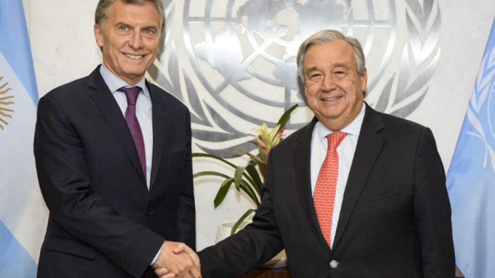 Mauricio Macri junto a Antonio Guterres.