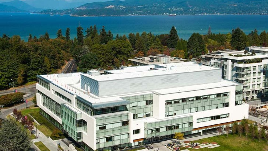 Aerial view of UBC law building, at Allard Hall in Vancouver, British Columbia, Canada.