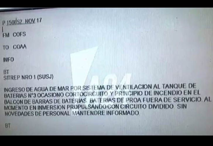 El último mensaje del submarino ARA San Juan