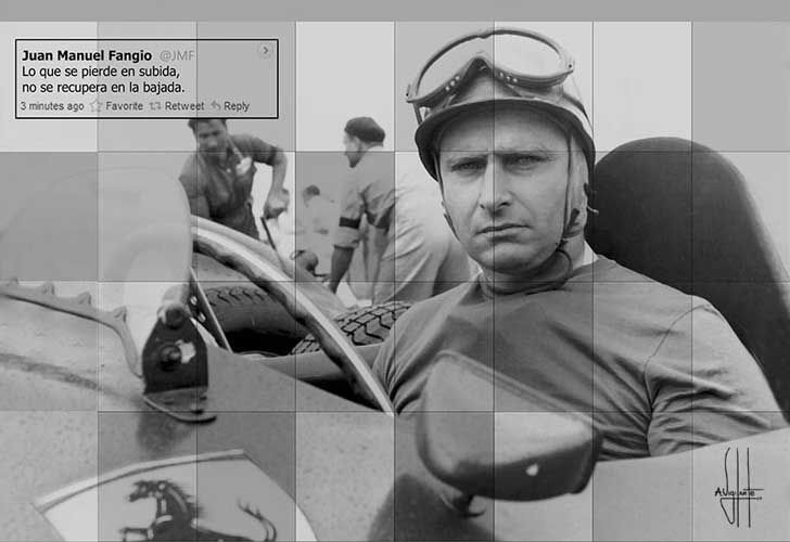 Juan Manuel Fangio. Obra de Alejandro Vigilante.