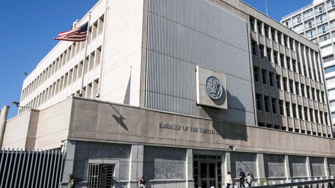 The exterior of the US Embassy building in the Israeli coastal city of Tel Aviv.