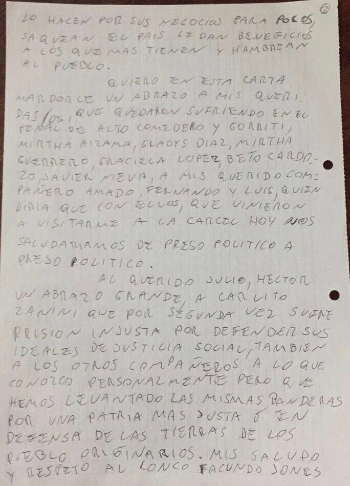 En el texto, Sala menciona Carlos Zannini, Jonés Huala y Santiago Maldonado, entre otros. 