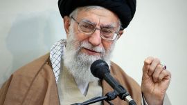In this picture released by an official website of the office of the Iranian supreme leader, Supreme Leader Ayatollah Ali Khamenei speaks in a meeting, in Tehran, Iran.