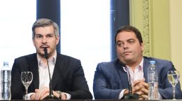 Marcos Peña y Jorge Triaca, en conferencia de prensa (archivo)