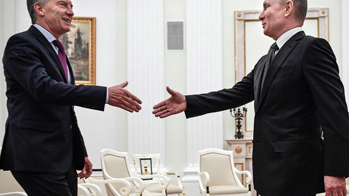 Argentina's President Mauricio Macri meets Russia President Vladimir Putin at the Kremlin on Monday January 22, 2018.