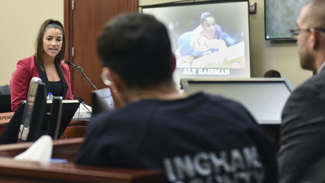 Olympian gold medalist Aly Raisman confronts former sports doctor Larry Nassar in court during the fourth day of a sentencing hearing last Friday in Lansing, Michigan.