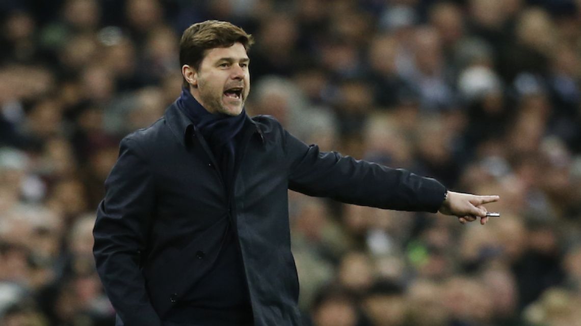 Tottenham’s Argentine head coach Mauricio Pochettino gestures from the touchline during Wednesday’s match against Manchester United at Wembley Stadium. 