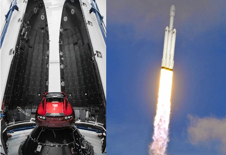 EL cohete Falcon Heavy con un auto Tesla en su interior